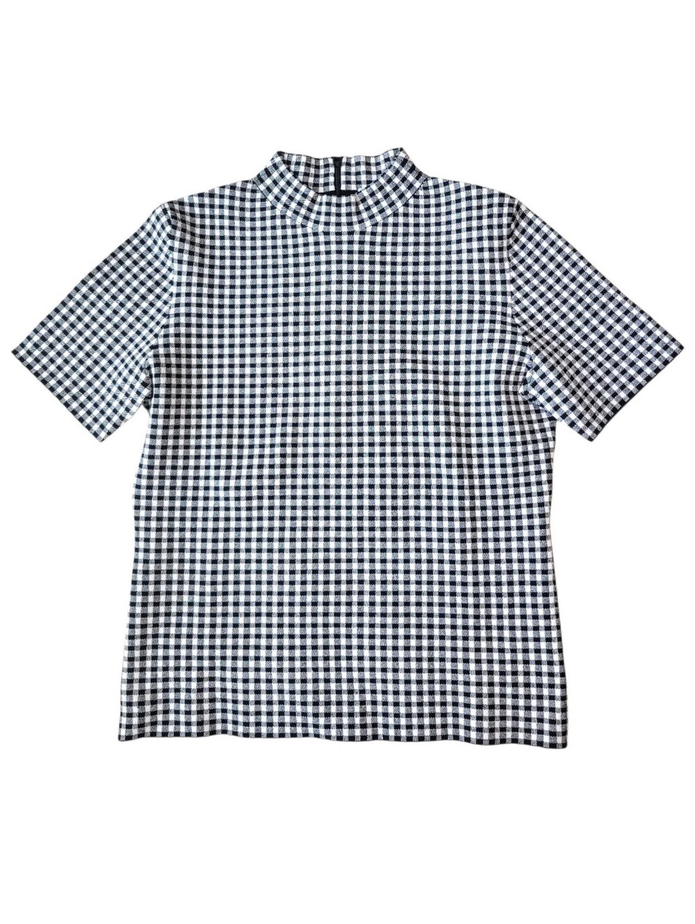 Akris Punto Black & White Gingham Short-Sleeve Shirt Thickweight US 8